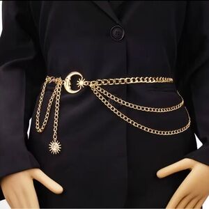 Gold Chain waist Belt with Sun and Moon chain Celestial